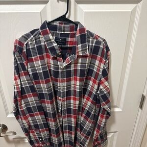 American Eagle Outfitters Men's Checkered Shirt - Navy, Red, and White